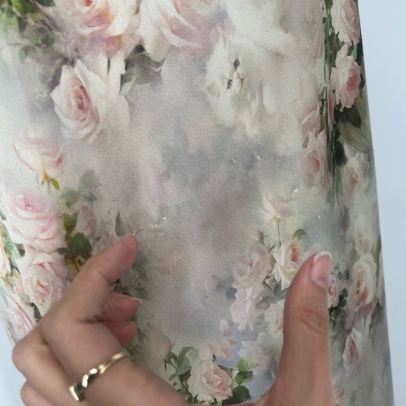 💕Selkie🐱The Poet Pink Puff Sleeve 100% Silk Charmeuse Cat Print Maxi Dress - Picture 6 of 16